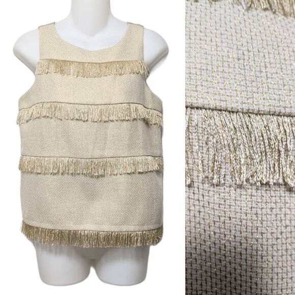 SUNDAY IN BROOKLYN Metallic Knit Fringe Top S - Picture 1 of 7